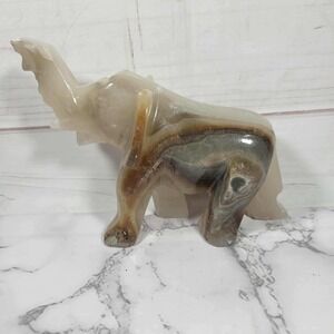 Carved Stone Elephant Figurine Desk Decor Marble Paperweight